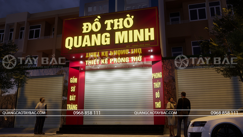 Phối cảnh mặt tiền buổi tối biển đồ thờ Quang Minh