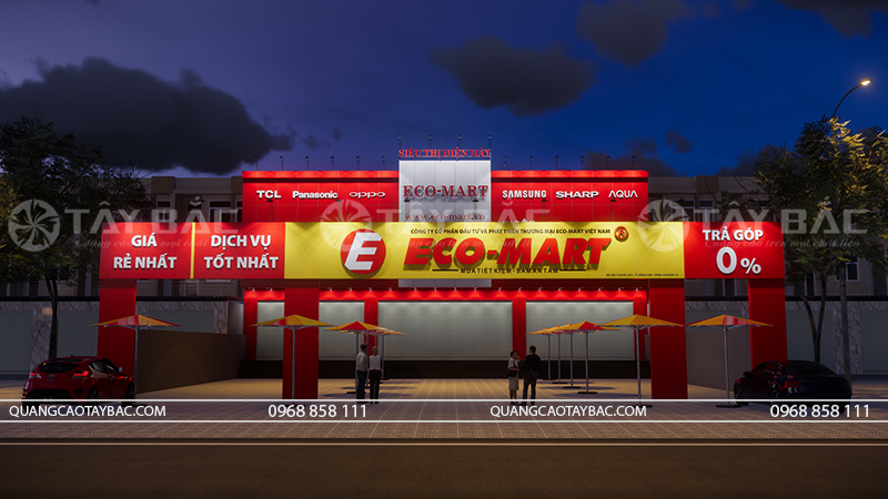 Phối cảnh buổi tối siêu thị điện máy Eco Mart