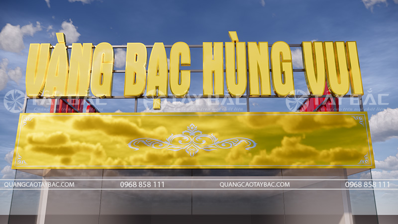 Bảng hiệu quảng cáo tiệm vàng Hùng Vui