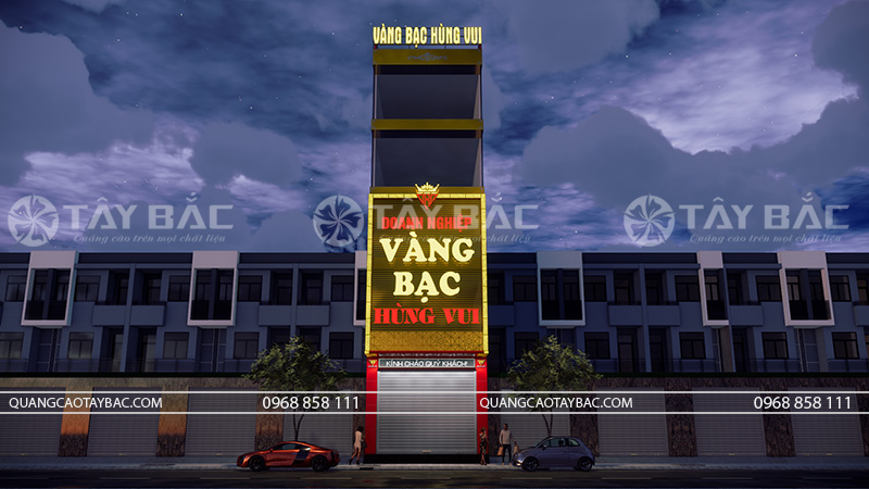 Bảng hiệu quảng cáo tiệm vàng Hùng Vui