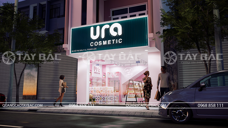 Mẫu bảng hiệu shop mỹ phẩm Ura
