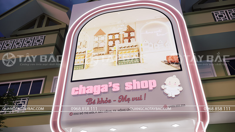 Biển quảng cáo cửa hàng mẹ và bé Chaga